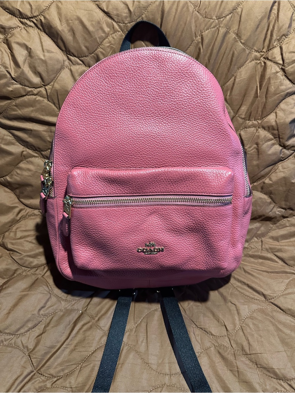 Coach Pink Pebbled Leather Small Backpack with Gold Hardware